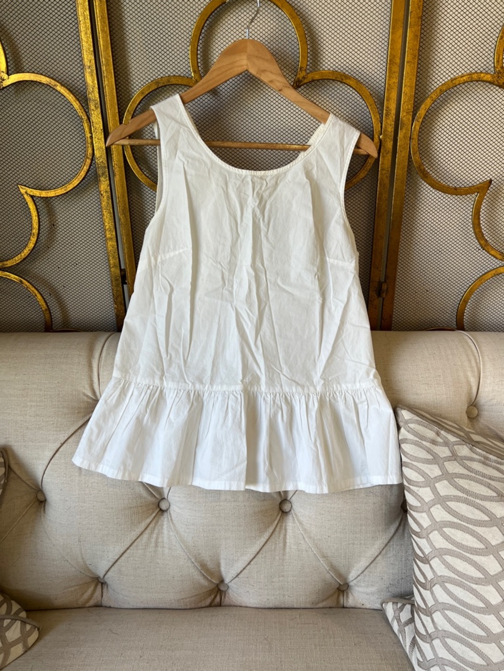 J. Crew White Ruffle Hem Cotton Tank Top